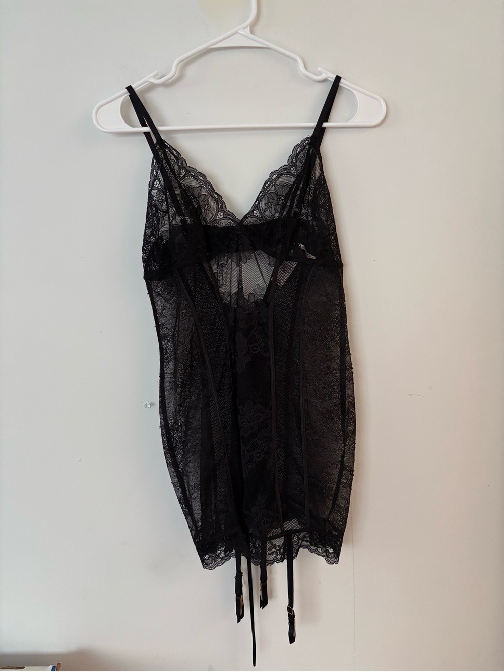 victoria’s secret black lace and lace up see through floral lingerie dress 🖤
